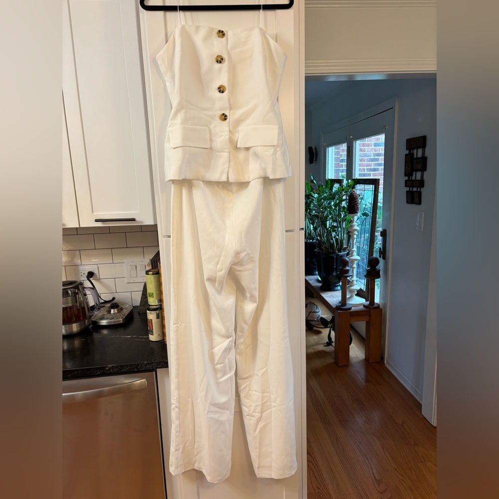 new Amanda Uprichard Yadira twofer layered button down jumpsuit in ivory - Picture 4 of 9